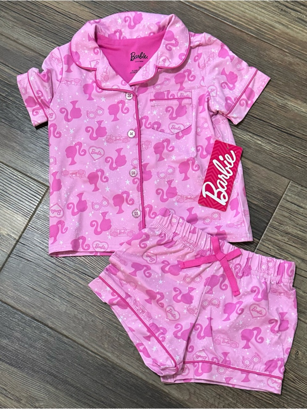 Barbie toddler girl 3T pink pajama set 2-piece shorts and shirt NWT